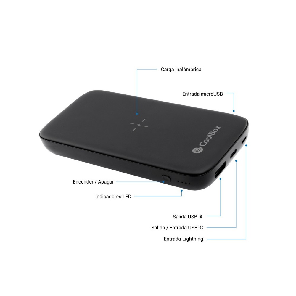 CoolBox COO-PB10KW-BK1 batería externa 10000 mAh Cargador inalámbrico Negro