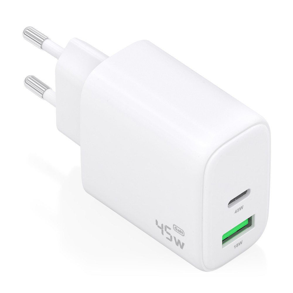 AISENS Cargador GaN 45W, 1xUSB-C PD3.0 QC4.0, 1xUSB-A QC3.0
